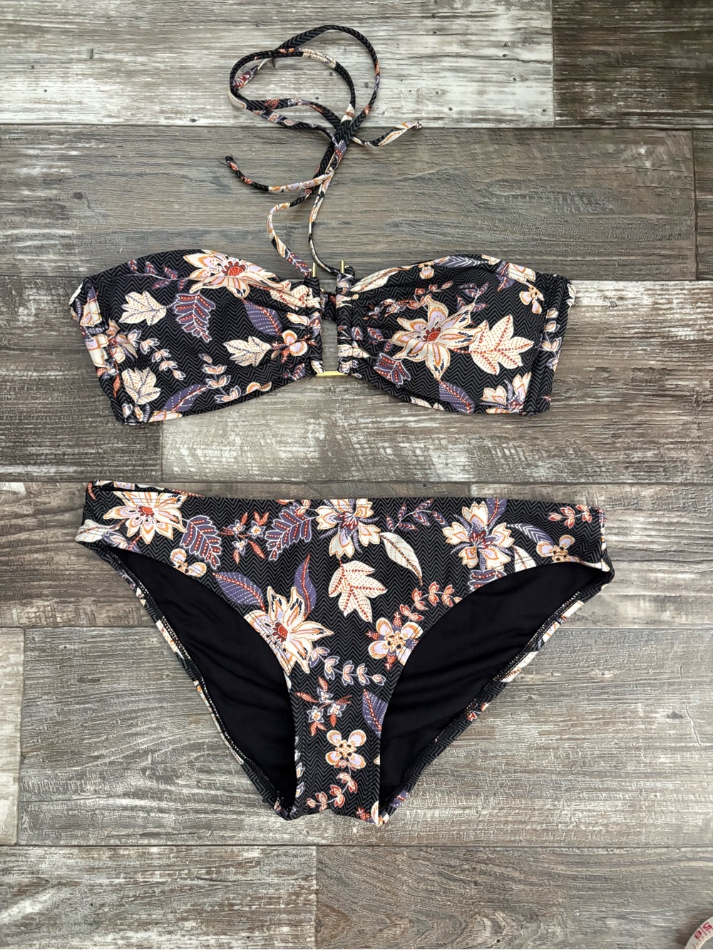 Shade and Shore Floral Bandeau Bikini Set in Black M